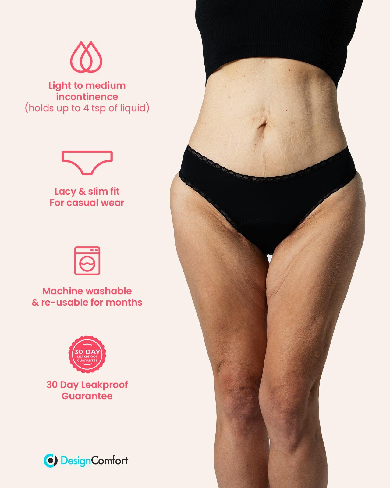 Bikini Modal Incontinence Underwear for Women - Reusable Leak Proof Panties  with Light Absorbency - for Everyday Leak Protection